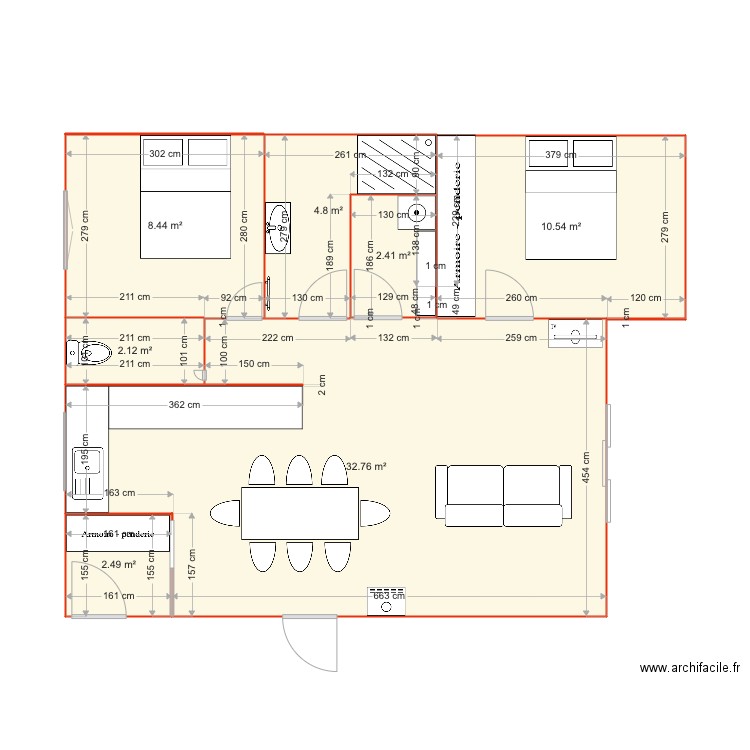 Cabourg plan 3. Plan de 7 pièces et 64 m2