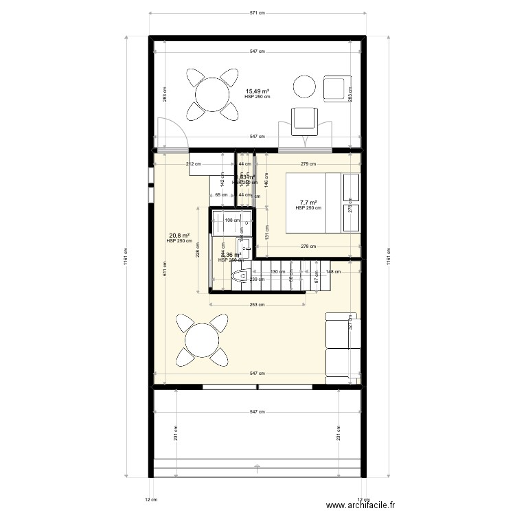 Chalets. Plan de 5 pièces et 48 m2