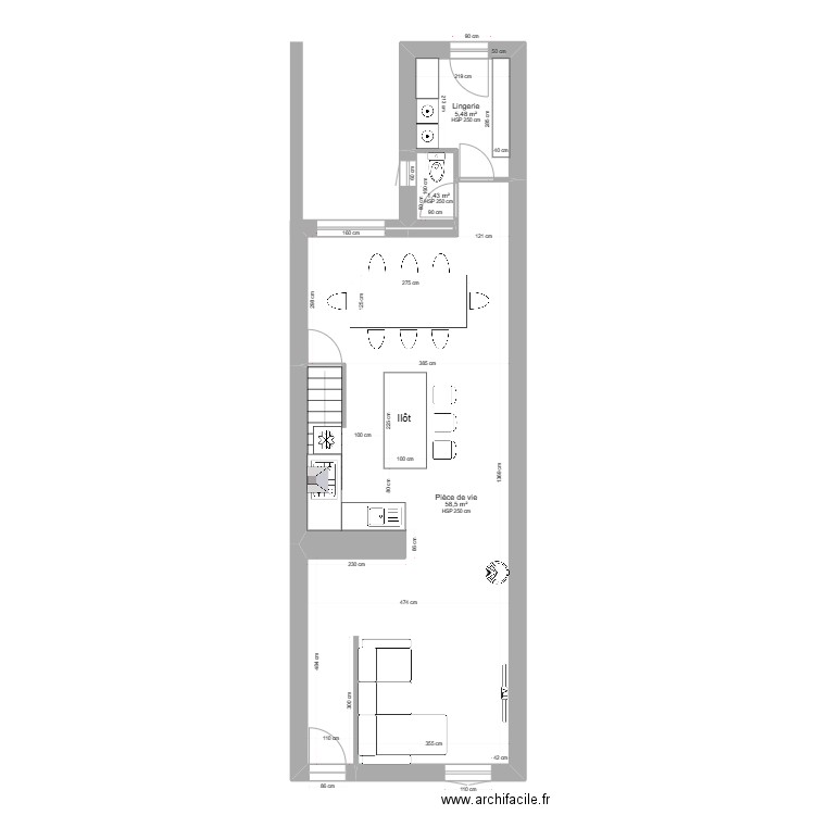 Rez de Chaussé - Projet 2-1. Plan de 3 pièces et 65 m2
