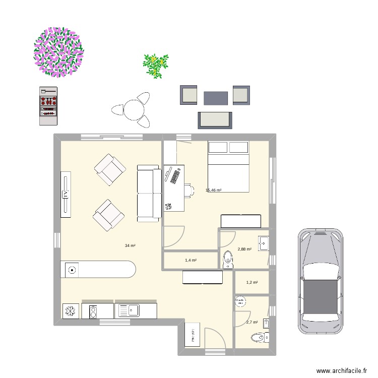 RDC 740. Plan de 6 pièces et 58 m2