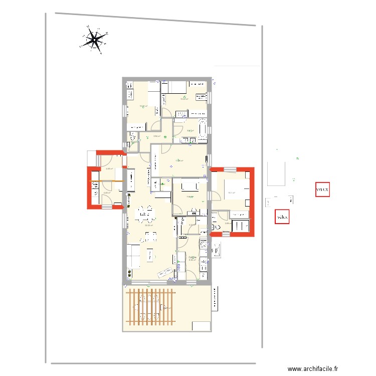 Home extension 3. Plan de 16 pièces et 144 m2