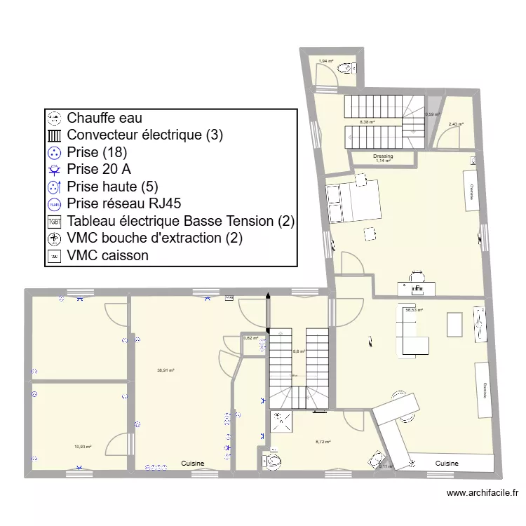Plan Electricque APT5 CDL. Plan de 12 pièces et 139 m²