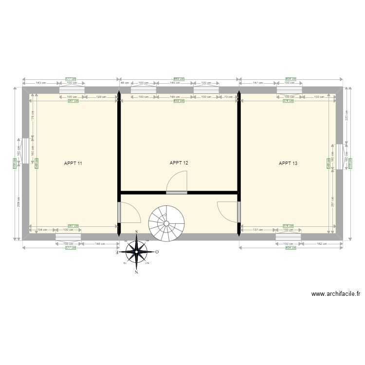 EXERCICE DPE 1ER. Plan de 3 pièces et 64 m2