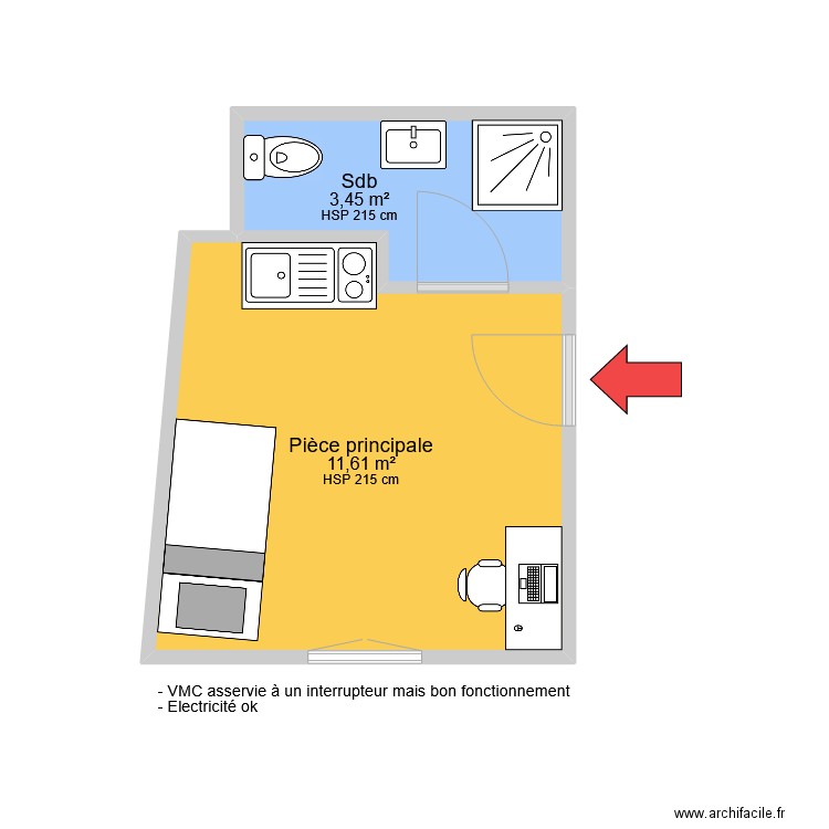 Plan 51 Coudray Nantes. Plan de 2 pièces et 15 m2