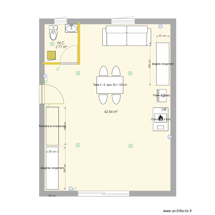 Garage intérieur Veuvrotte 45 m2. Plan de 2 pièces et 45 m2