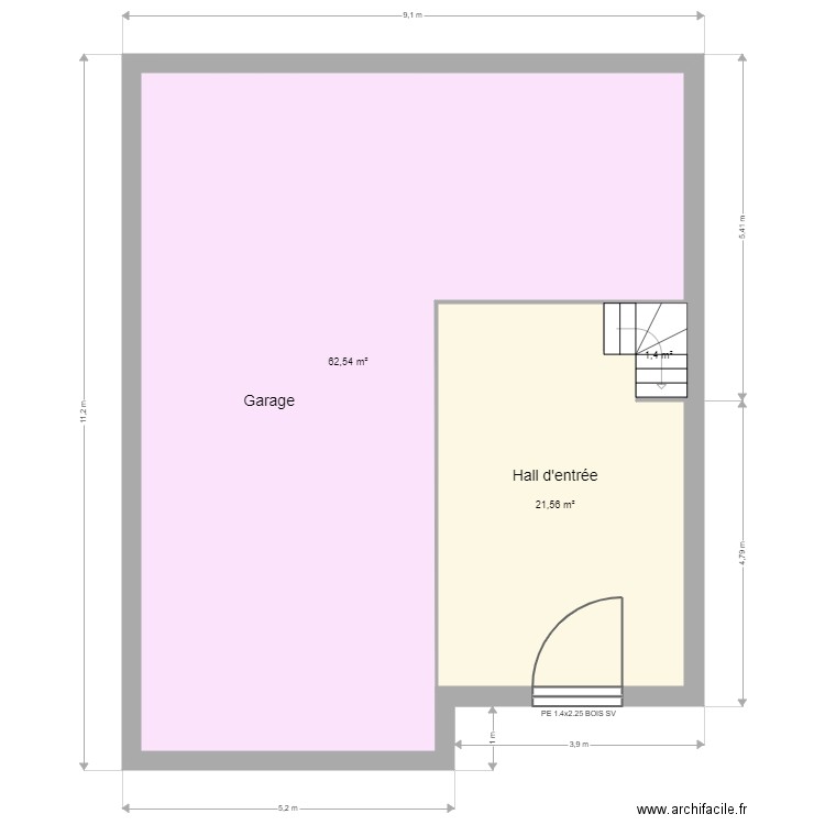 Boubes Sous sol. Plan de 3 pièces et 85 m2