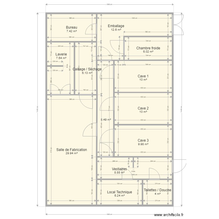 Fromagerie. Plan de 13 pièces et 127 m2