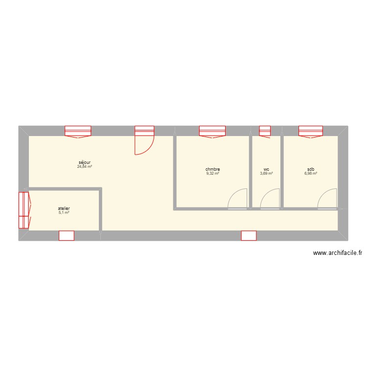 DEGUEURCE. Plan de 5 pièces et 50 m2