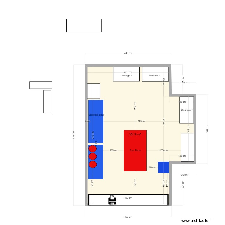 FDF. Plan de 1 pièce et 35 m2