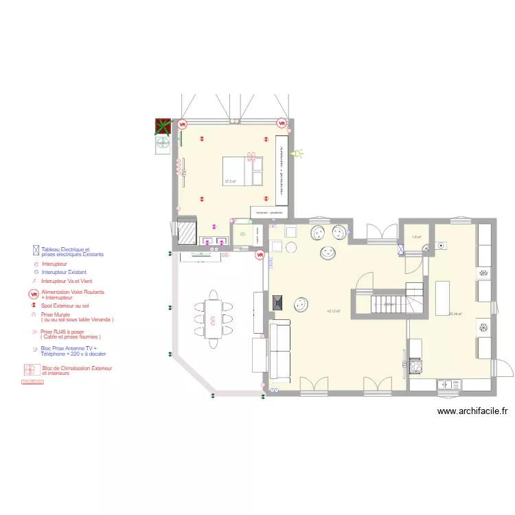 HomeProjet Electricit&eacute; Clim Version Chambre parentale V3. Plan de 