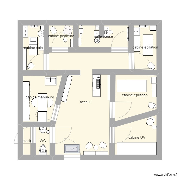 institut té. Plan de 10 pièces et 34 m2