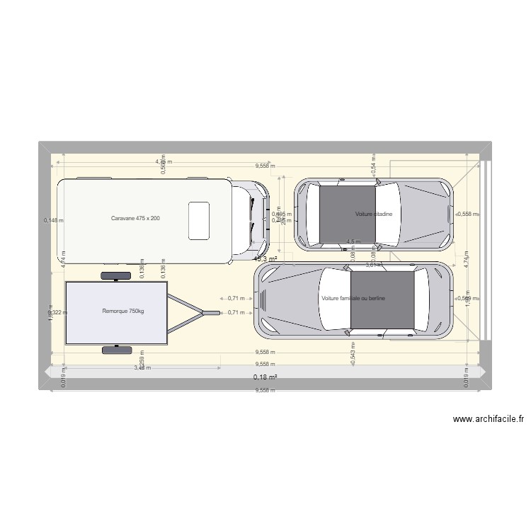 GARAGE. Plan de 2 pièces et 45 m2