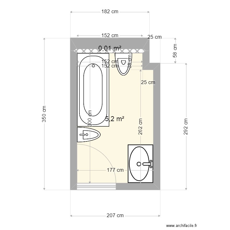 Salle de bain HM. Plan de 2 pièces et 5 m2