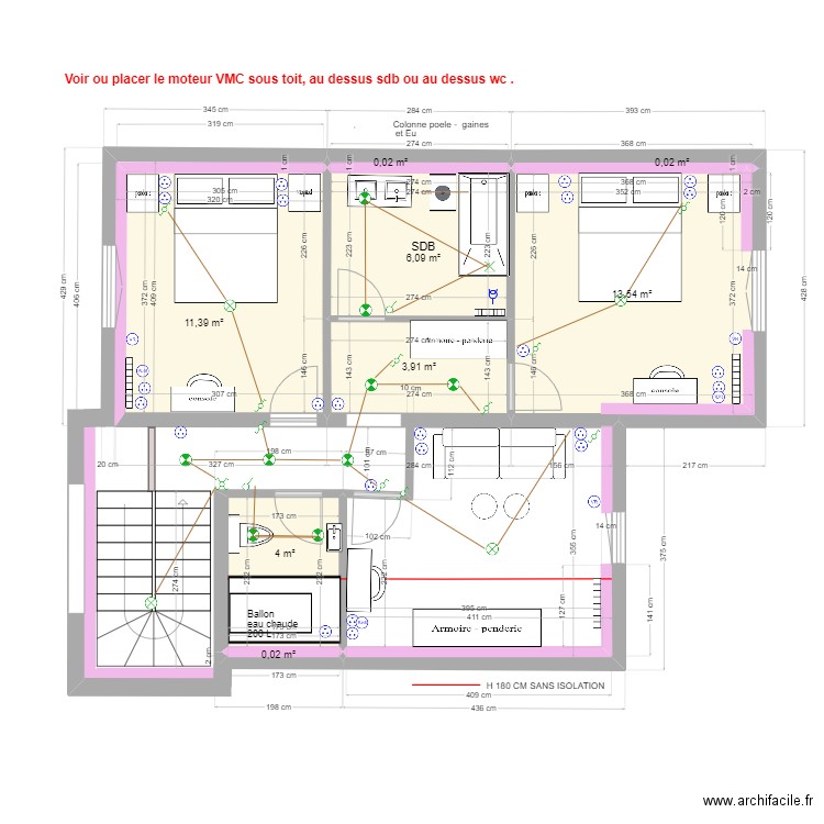 LEROUX LA BAULE R+1 Electricité 18;04.2023 option 2. Plan de 8 pièces et 39 m2