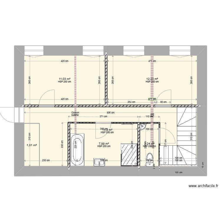 République étage projet 1quater sans isolation mur 60cm. Plan de 0 pièce et 0 m2