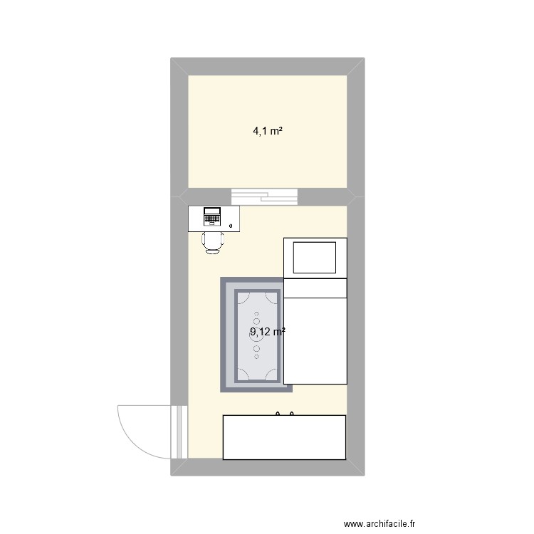 chambre ay. Plan de 2 pièces et 13 m2