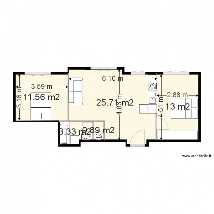 3 pieces ver 2. Plan de 0 pièce et 0 m2