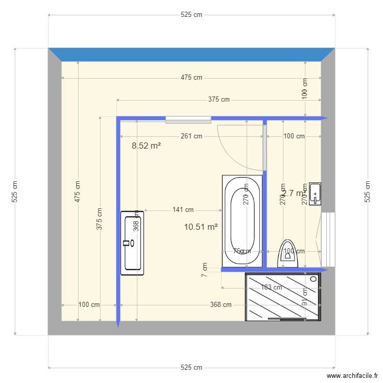 sdb vermersch version2. Plan de 3 pièces et 22 m2