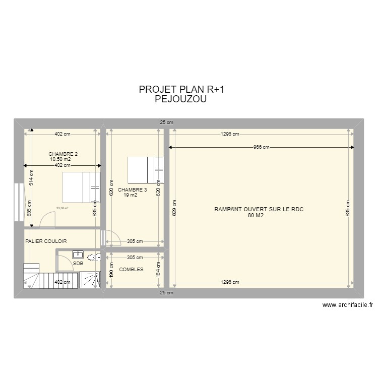 PROJET PLAN R+1 Pejouzou bis. Plan de 2 pièces et 139 m2
