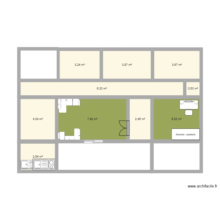 c o d. Plan de 10 pièces et 40 m2