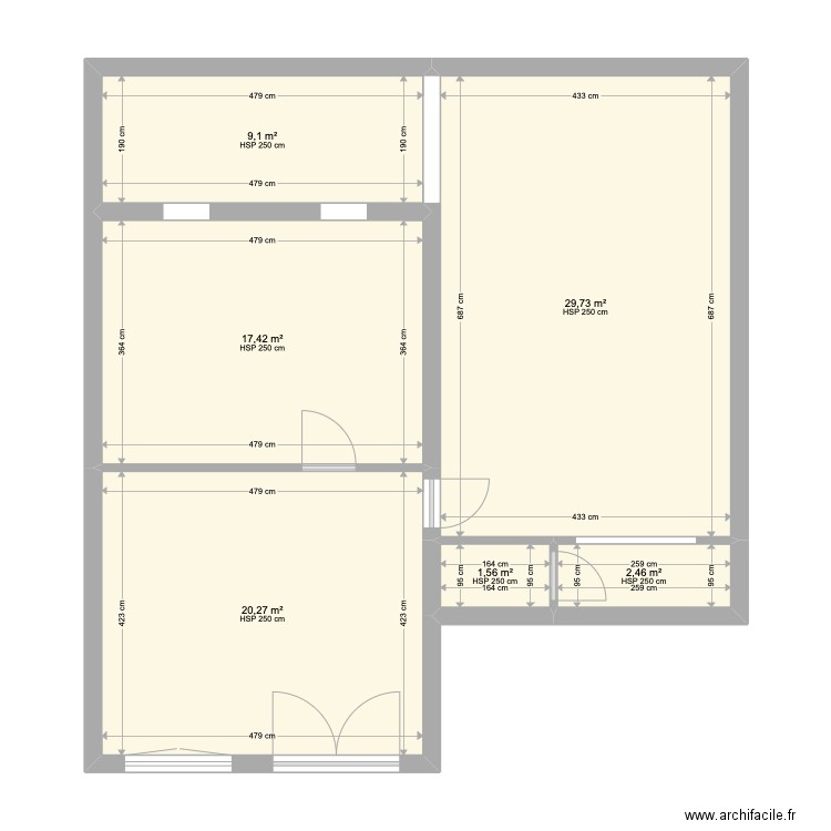 RDC. Plan de 6 pièces et 81 m2