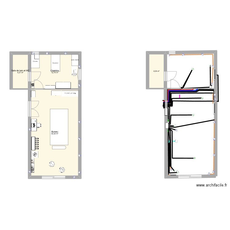 Atelier. Plan de 4 pièces et 53 m2