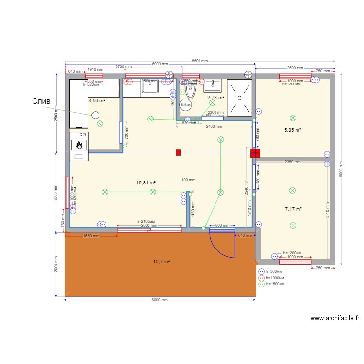 45 5 Владимир. Plan de 6 pièces et 50 m2