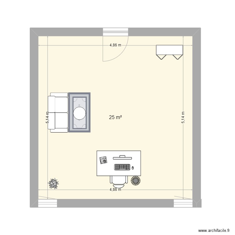 Aménagement bureau . Plan de 1 pièce et 25 m2