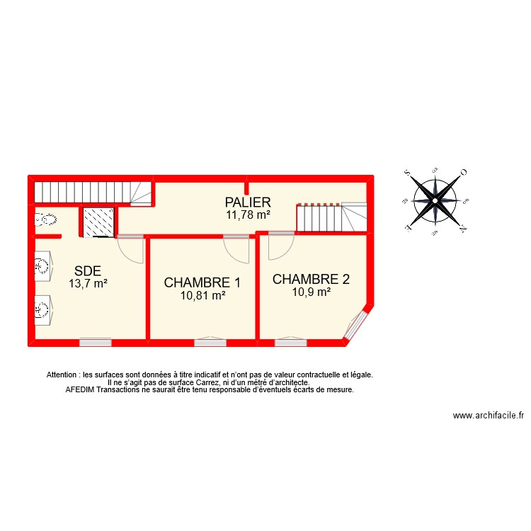 BI 8863 ETAGE 1. Plan de 5 pièces et 50 m2