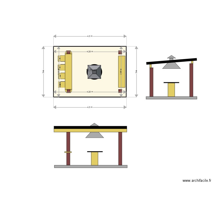 abri barbecue. Plan de 1 pièce et 13 m2