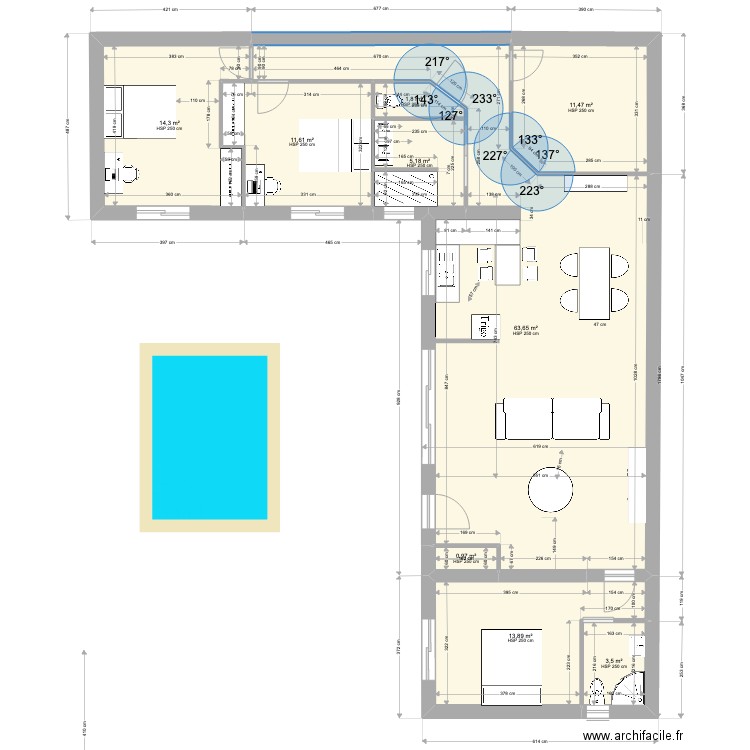 blot. Plan de 9 pièces et 126 m2