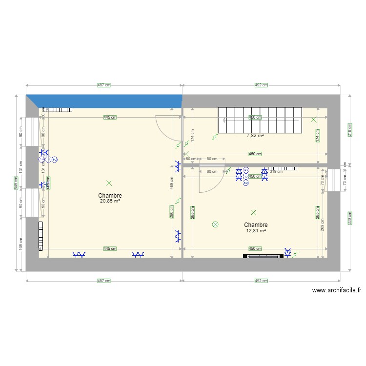 etage 2 tp. Plan de 3 pièces et 41 m2