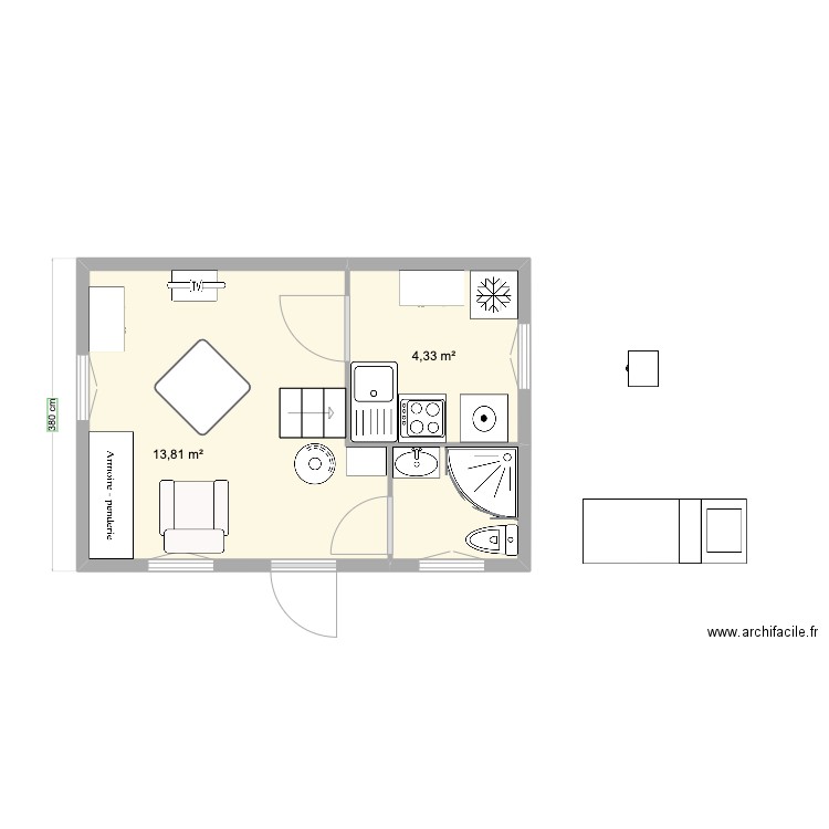 tuyo 2. Plan de 2 pièces et 18 m2