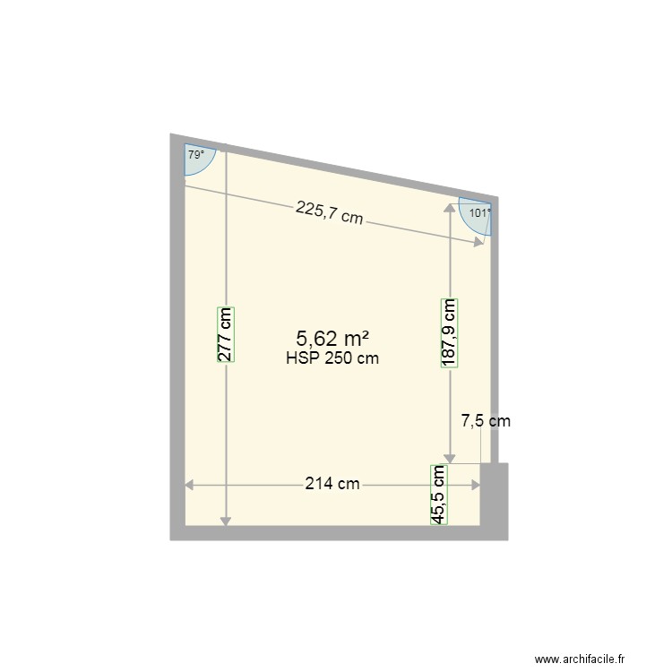 veranda coupe cote. Plan de 1 pièce et 6 m2