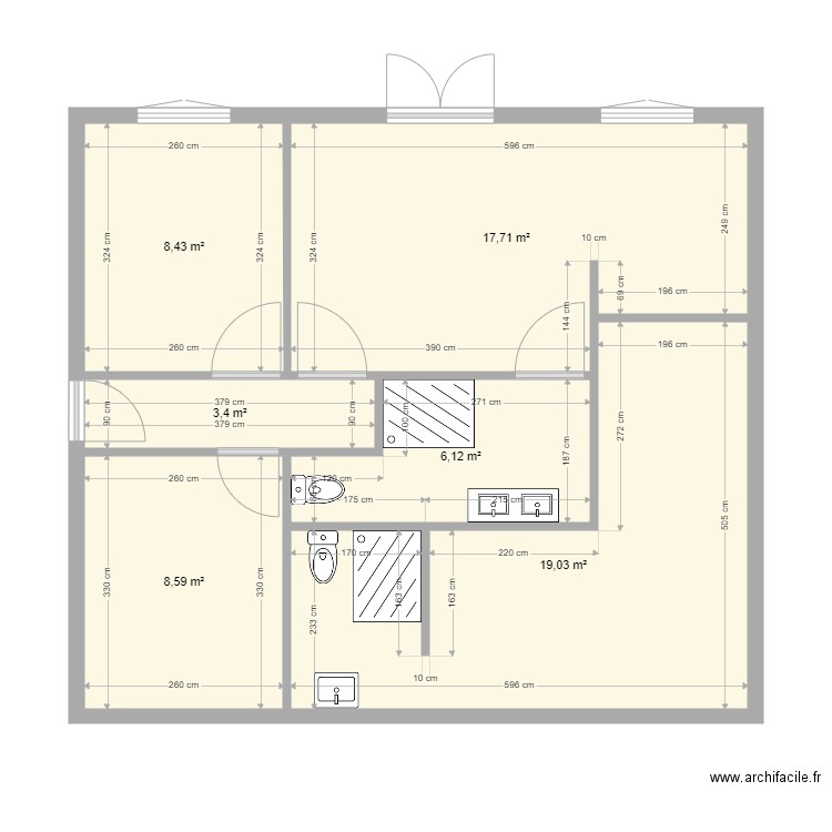 B 48 0. Plan de 6 pièces et 63 m2