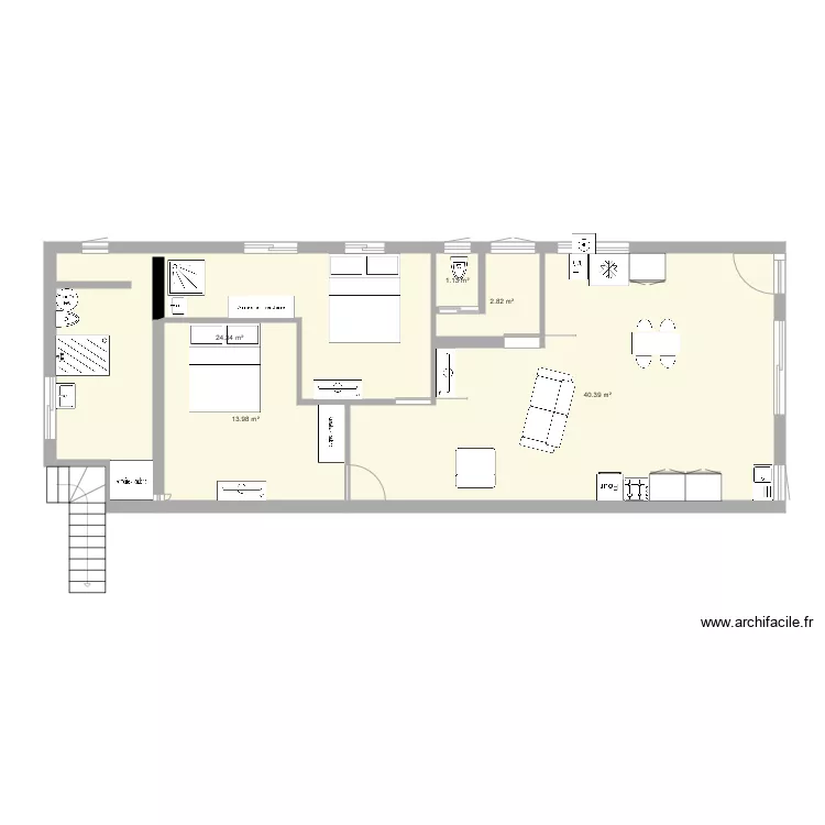 case &agrave; p&ecirc;che murs et mobilier. Plan de 