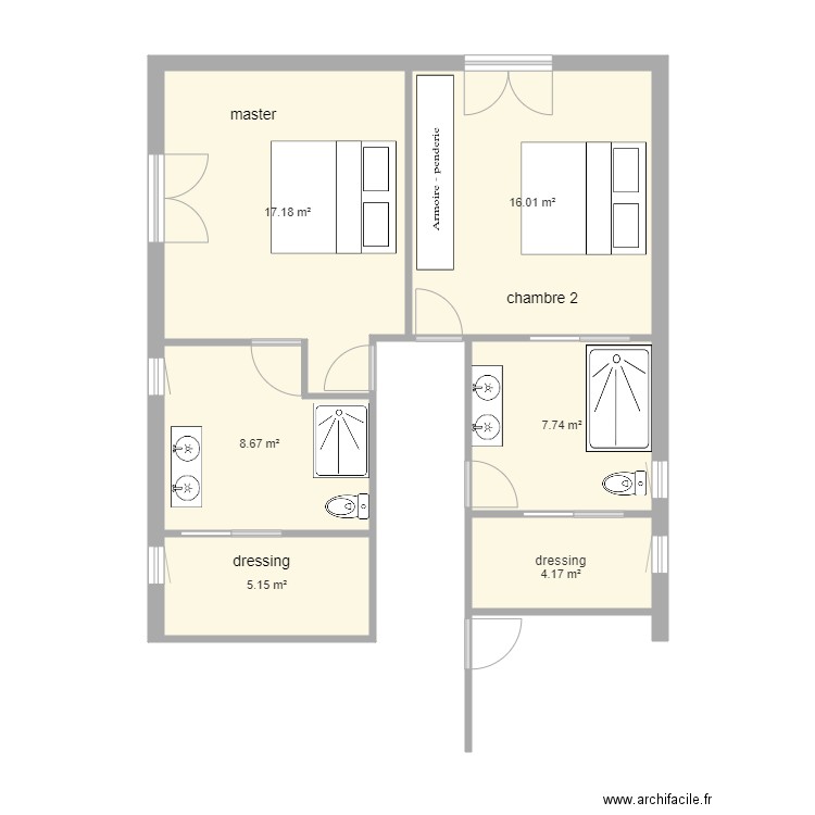 mimizan chambres sdb. Plan de 0 pièce et 0 m2