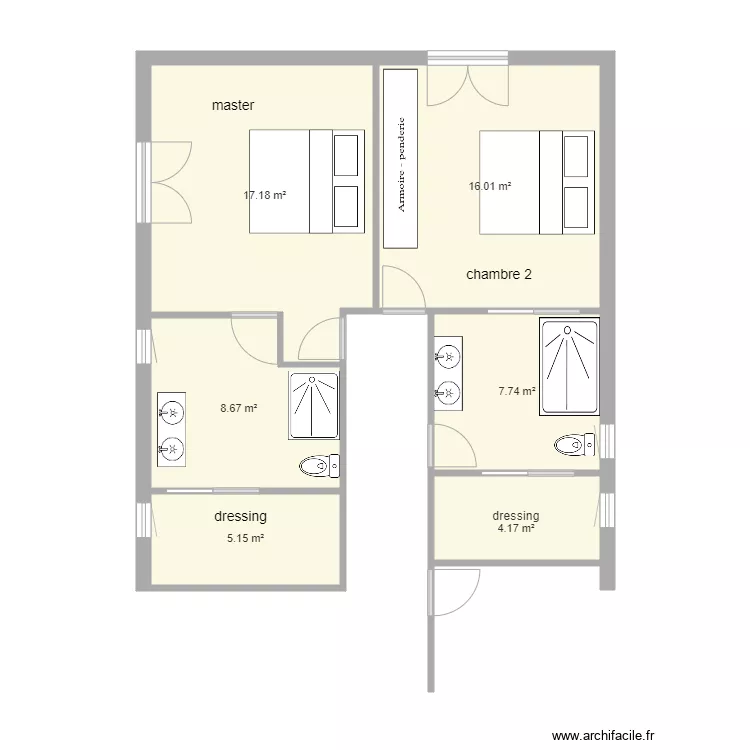 mimizan chambres sdb. Plan de 