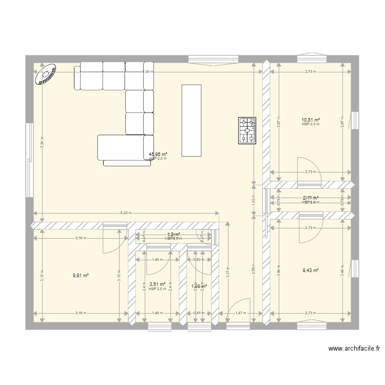 plan maison 2. Plan de 8 pièces et 85 m2
