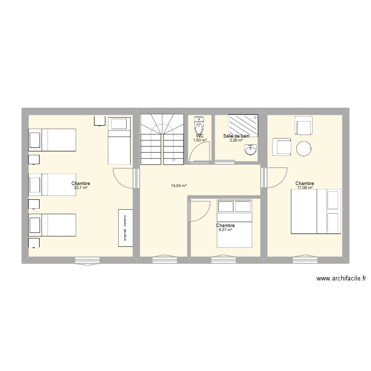 etage maison tonton. Plan de 6 pièces et 66 m2