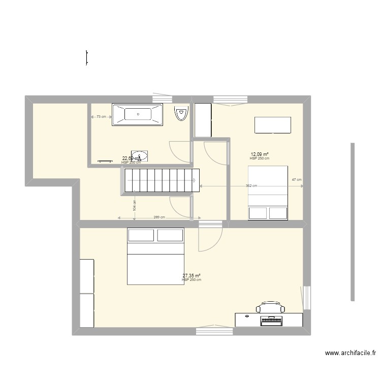 etage. Plan de 3 pièces et 62 m2