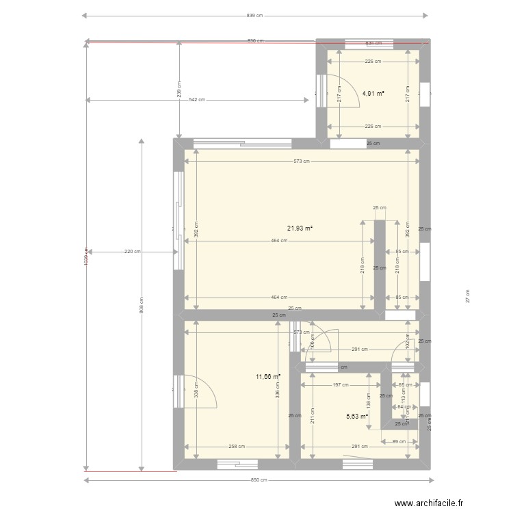 studio45. Plan de 4 pièces et 44 m2