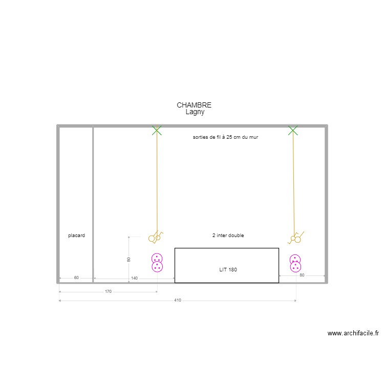 plan elec chbre lagny. Plan de 2 pièces et 12 m2