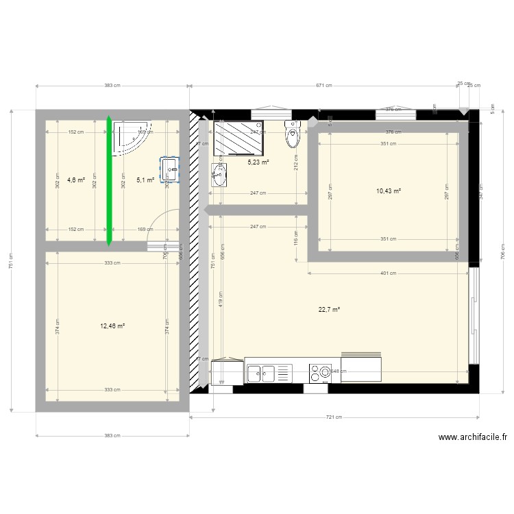 1F3 DT 425. Plan de 6 pièces et 61 m2