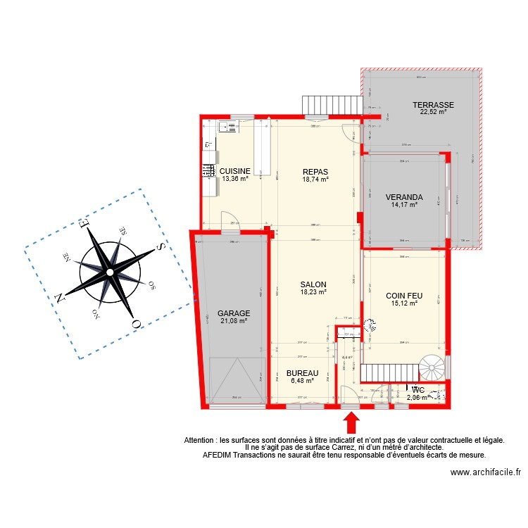 BI 7228 RDC. Plan de 11 pièces et 141 m2