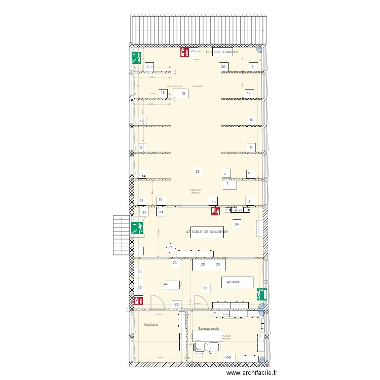 Plan atelier souder sous-sol. Plan de 2 pièces et 176 m2