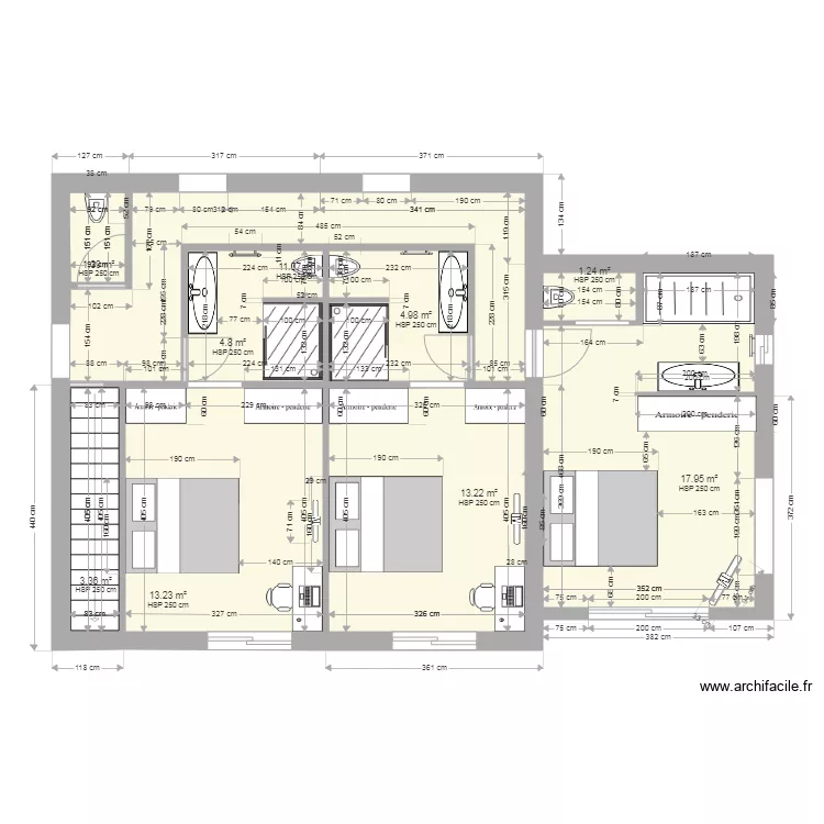 Chambre 1ier Tritons V3 2706. Plan de 