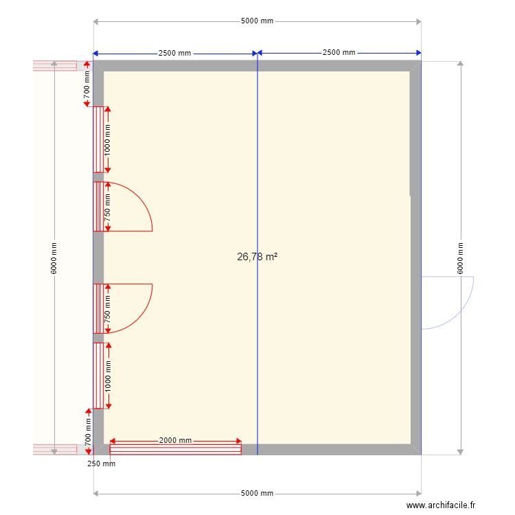  75 sv. Plan de 2 pièces et 68 m2