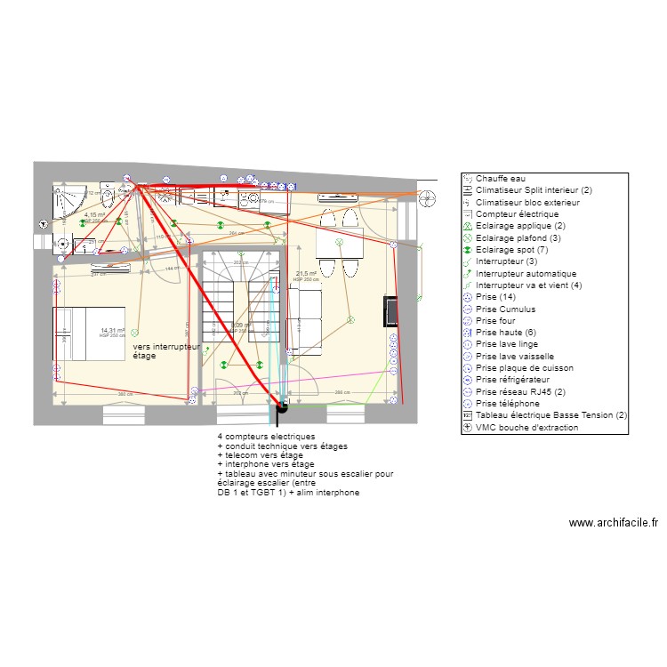 métré. Plan de 4 pièces et 48 m2