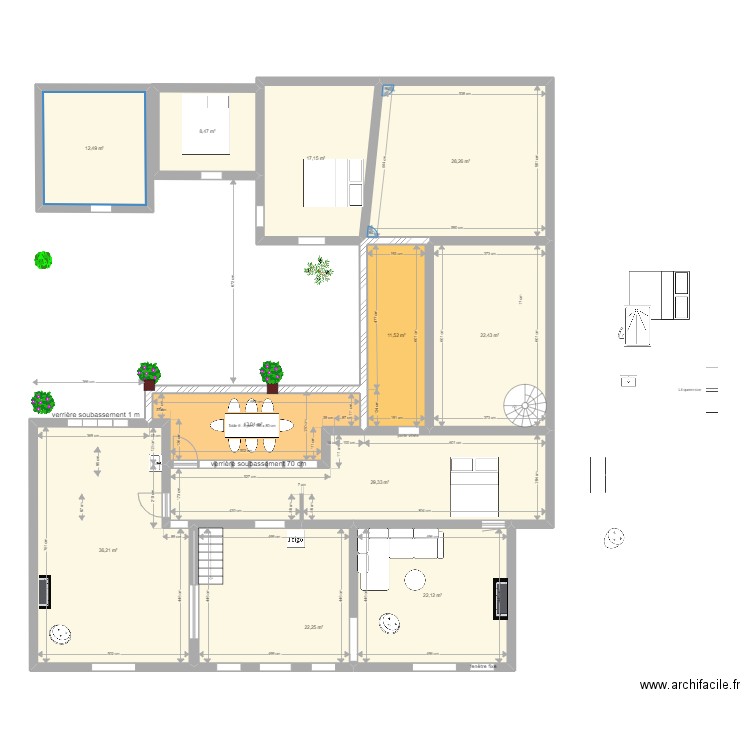 Noirmout avec étage. Plan de 14 pièces et 259 m2